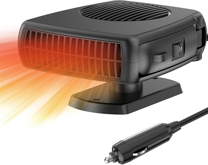 200W Car Heater, 12V Auto Part Vehicle Heater That Plugs into Cigarette Lighter, Portable Car Heaters and Defroster Windshield Defogger, Heaters for Vehicles with 360 Degree Rotary Base