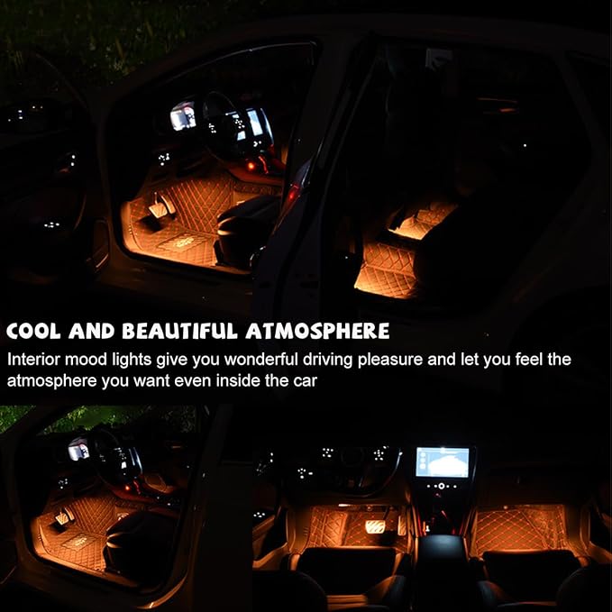 Car LED Strip Light, 24 LED RGB Auto Under Dash Interior Atmosphere Lights, USB Vehicle Decorative Lamp Ambient Night Light Strip, Lighting Kit Car Accessories (Orange, Cigarette Lighter)