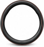 Car Steering Wheel Cover Full Surround - Soft Breathable Anti-Slip Heavyweight Safety Cover, Thick Cushioned Sports Style Universal Fit for Auto Truck SUV (Black/Coffee)