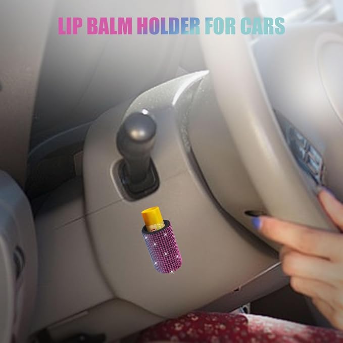 Upright Car Chapstick Holder, Bling Insulating Lip Balm Holder,Rhinestone Car Accessories for Women Interior,Suitable for Most Vehicles. (Rainbow)