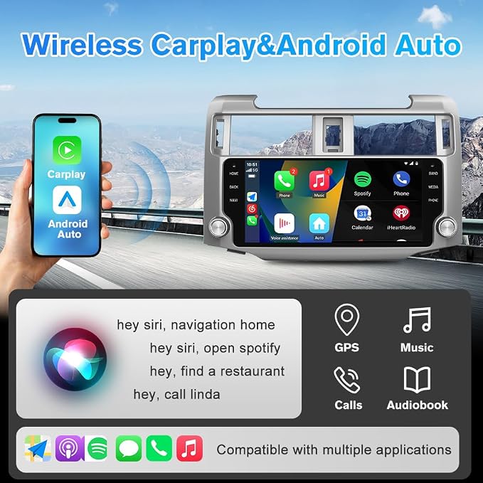 Car Radio Stereo Upgrade Android 13 for Toyota 4Runner 2010-2023 Head Unit with Wireless CarPlay Android Auto