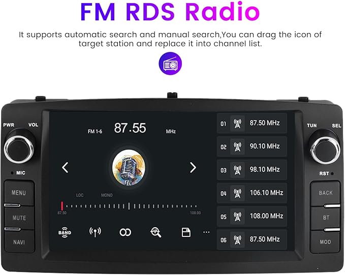 Android Double Din Car Stereo for Toyota Corolla E120 2000 2001 2002 2003 2004 2005 2006, 7 Inch Touch Car GPS Radio Wireless Car-Play Android Auto Support WiFi Blue-Tooth FM RDS, 2GB RAM 32GB ROM