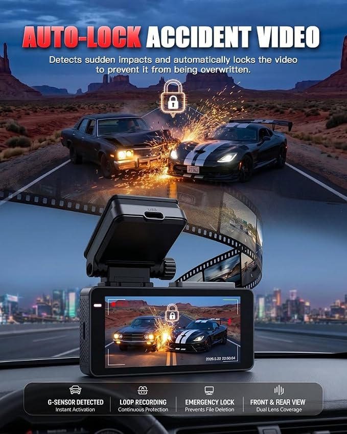 Dash Cam Front and Rear, 4K Ultra HD,5G Wi-Fi,24H Parking Mode | Road Rage Witness Blind Spot Guard, Hit-and-Run Catcher, Scam Defense,3.69in IPS LCD,Built-in GPS Logger, Dual HDR - Charcoal