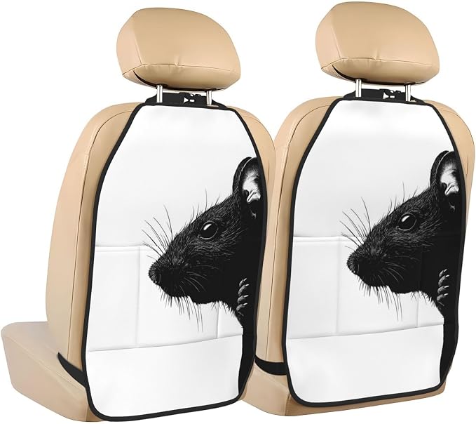 Rat Head Looking Silhouette Car Seat Back Kick Protectors,2 Pack Kick Mats with Storage Pockets for Vehicles to Protect from Dirt Mud Scratches