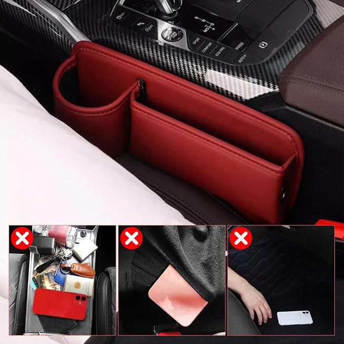 Car Leather Cup Holder Gap Bag,2025 Upgrade Car Storage Box with Cup Holder,Seat Storage Box Gap Filler Organizer for Glasses Phone Keys and Cards (Beige, Driver's Seat)