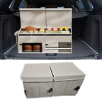 Car Trunk Organizer, Collapsible Multi Compartment Car Storage Box with Lid & Reinforced Handles, Adjustable Waterproof Storage Organizer Accessories for SUVs Cars Trucks (Beige)