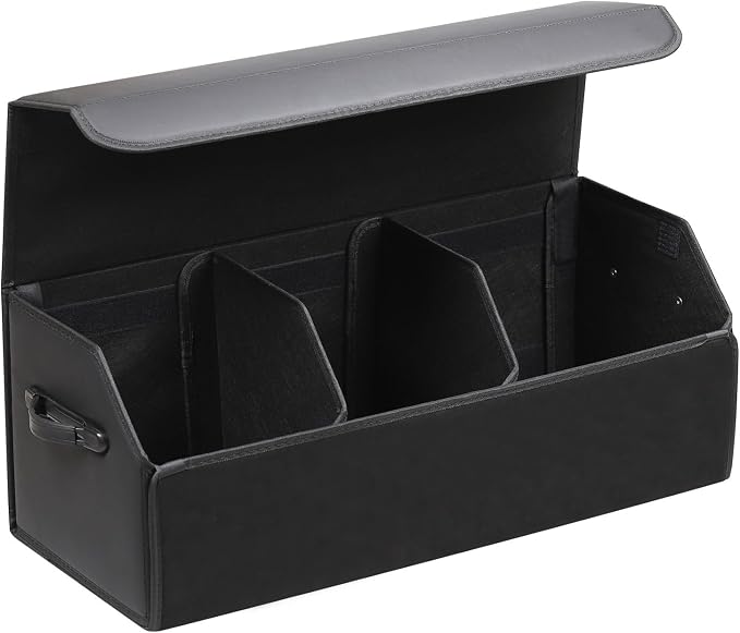 Leather Car Trunk Organizer,Durable Collapsible Adjustable Compartments Cargo Storage,Extra Large Capacity,AK-151