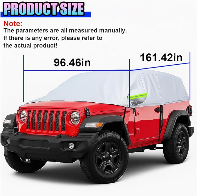 Half Car Cover for SUV, 161.4" Windproof Windshield Cover, Dustproof Auto Sunroof Covers with Reflective Straps, All Season Universal Waterproof Vehicle Window Sun Protector(SUV)