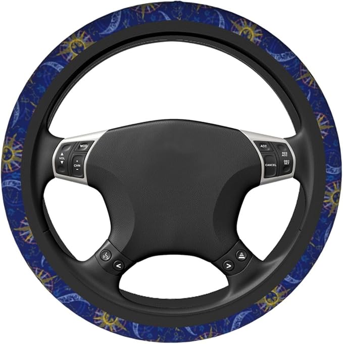 Sun Moon Twelve Zodiac Signs Steering Wheel Cover Car Accessories Cute for Women Girls Girly Universal 15 Inch Neoprene Auto Interior Decor Anti Slip Car Truck Protector
