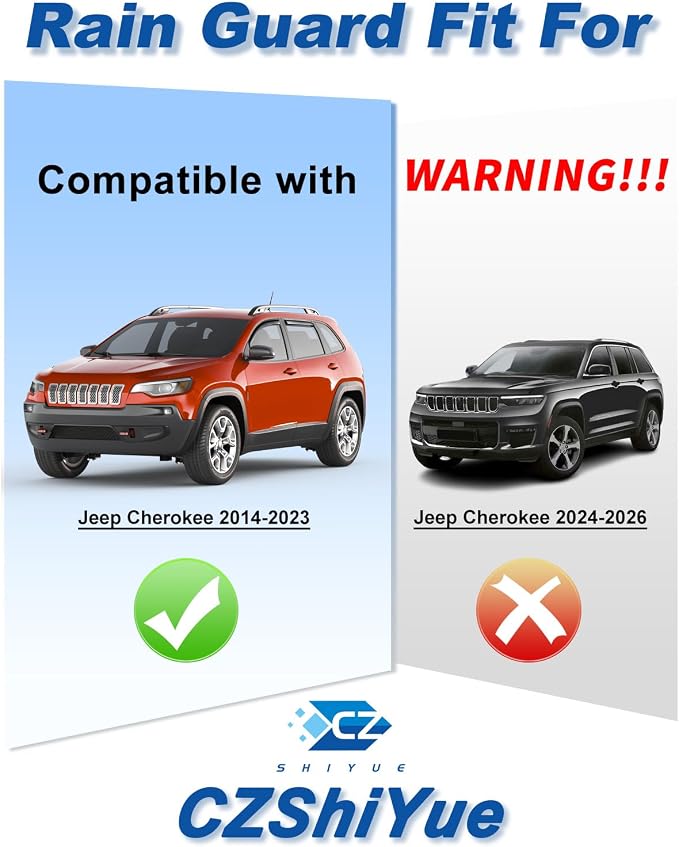 in-Channel Rain Guards Fit for Jeep Cherokee 2014-2023 Window Rain Guard Extra Durable Window Deflectors Window Vent Visors Vent Shades Exterior Car Accessories