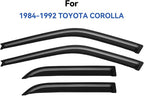 Window Visors Rain Guards Shield for 1984-1992 Toyota Corolla, Out-Channel Window Vent Wind Deflectors Visors Shades for 84-92 Corolla