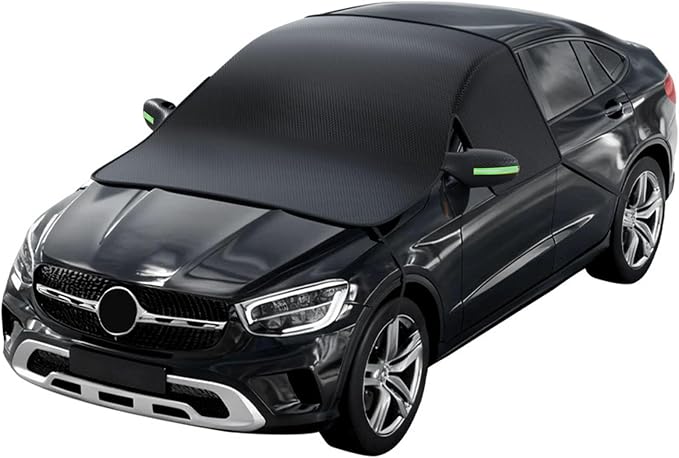 Windshield Cover for Ice and Snow, Winter Summer Sunshade with Thickened 600D Oxford Fabric, Universal Car Frost Shield Snow Cover Windshield Protector Yellow Earmuffs with Four Straps