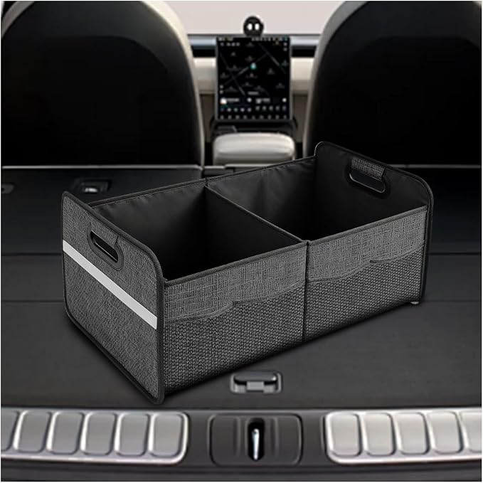 Car Trunk Organizer, Waterproof Large Capacity 600D Oxford Fabric Auto Trunk Storage Container with Pockets, Multi-Compartment Vehicle Storage Box Accessories for Car SUV Truck (Black)