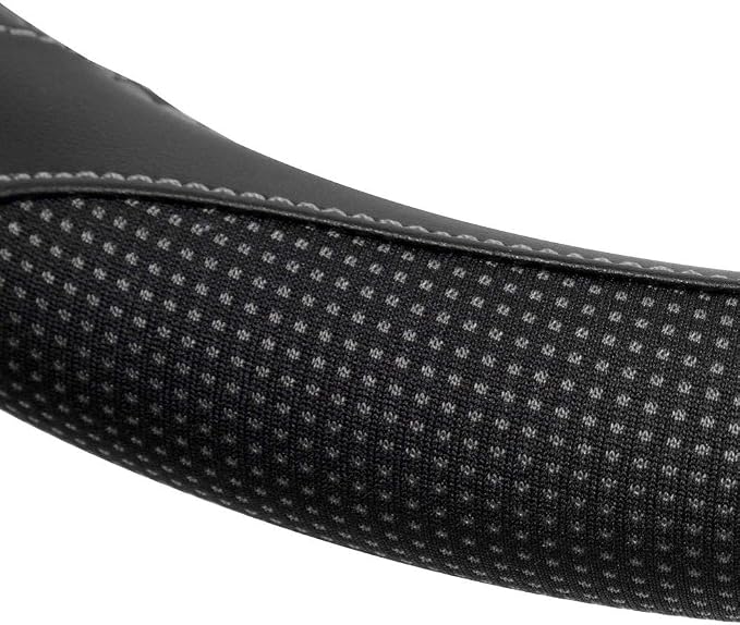 White Steering Wheel Cover - Dotted Comfort Polyester Grip on Stitched Synthetic Leather, White/Black