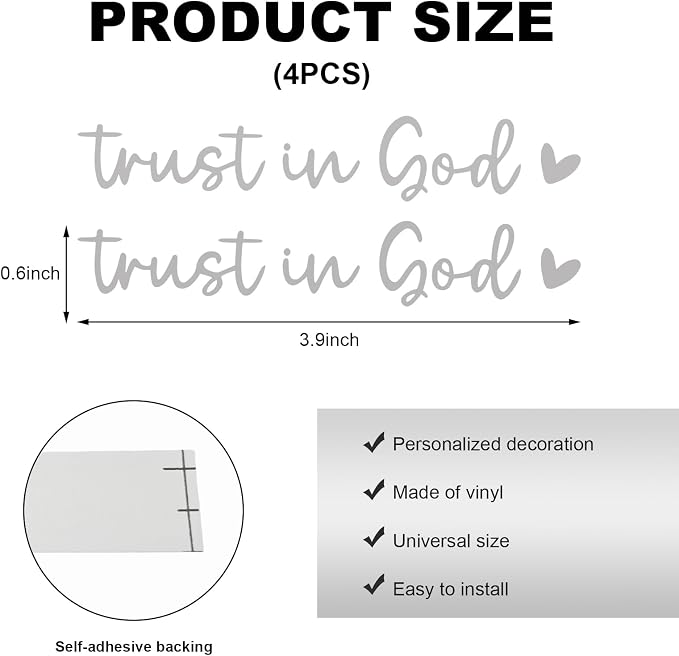 4PCS Trust in God Rearview Mirror Decals, Automotive Vinyl Rear View Mirror Decorative Stickers, Waterproof Trust in God Stickers for Car Truck Laptop, Car Accessories (Silver)