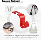 Car Seat Headrest Hook, 4PCS Vehicle Seat Back Hanger Storage Organizer for Handbag Purse Coat, Auto Interior Headrest Hook, Universal for SUV Automobile Truck (Red)