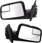Driver and Passenger Side Power Heated Mirror Set Smooth Black Manual Folding Compatible with 2011 Ford Edge FO1320468 FO1321468