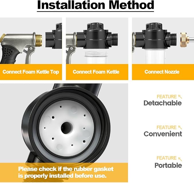 High-Pressure Hose Nozzle Gun with 100cc Soap Dispenser, Metal Car Wash Sprayer for Car Cleaning, Solar Panel/Wall/Window Washing & Garden Watering (Foam Gun B)
