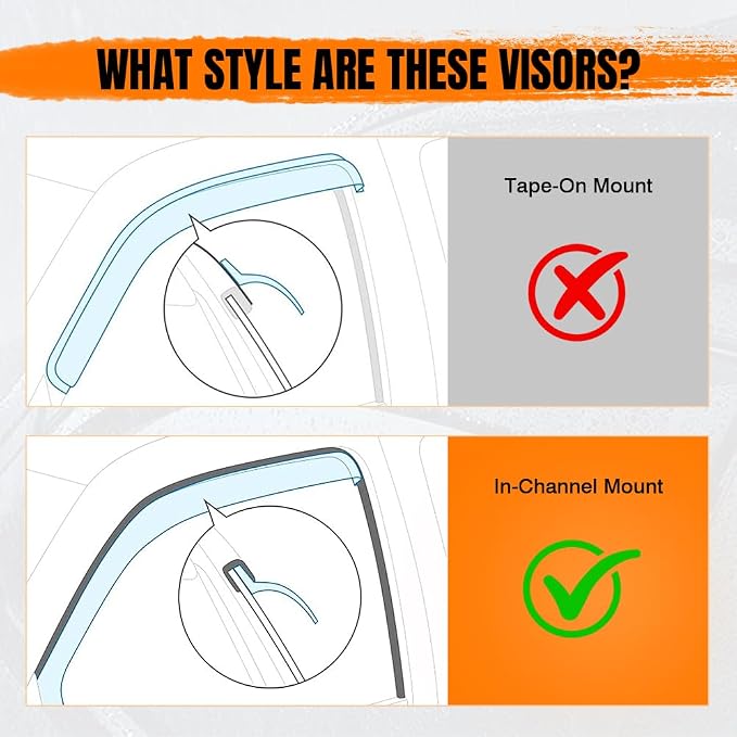in Channel Window Visor Deflectors, Compatible with 1999-2011 Ford Ranger, Acrylic Smoke Tinted Slim Style Window Rain Guards, Sun Wind Side Vent Visor Set, 4 Pieces