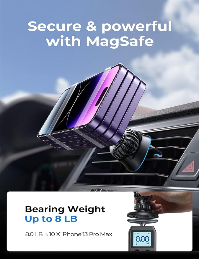 for Magsafe Car Mount, Magnetic Phone Holder for Car Vent Phone Mount, Hands Free Phone Mount for Car Accessories Dashboard Windshield Vent Cell Phone Holder for iPhone Car Mount Silver Kits