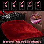 Sheepskin Car Seat Cushion, Comfortable Soft Fur Wool Auto Front Seat Cover, Vehicle Seat Protector Pad for Warm Winter Office Chair, Universal Decor Car Accessories (Wine Red)