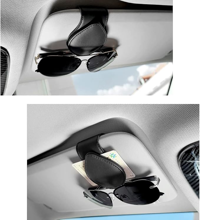 Magnetic Sunglass Holder for Car Visor,PU Leather Car Sunglass Holder Organizes Glasses Tickets Cards & Keeps Car Tidy,Universal Car Accessories Interior (Black)