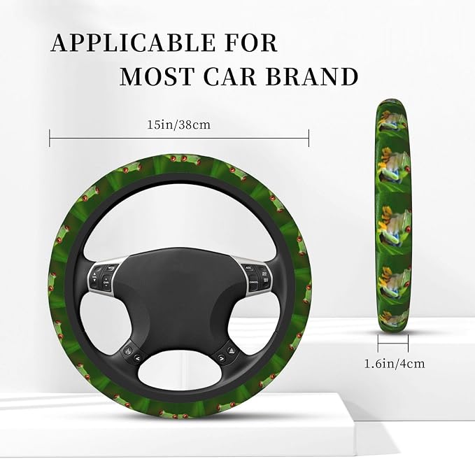 Elastic Cute Tree Frog Green Car Steering Wheel Cover Protector Upgrade Thicken,Durable Soft Car Accessories for Diverse Cars Truck SUV for Men Women Universal 15 Inch