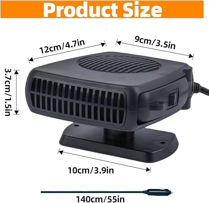Car Heater, 12V 200W Powerful Portable Defroster Defogger, 2026 New Upgrade 2-in-1 Heater and Cool Fan with 360° Rotation, Plug into Cigarette Lighter