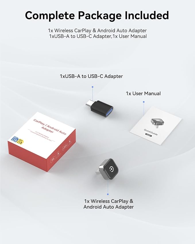 2026 2-in-1 Wireless CarPlay & Android Auto Adapter, Ultra Mini Dongle Converts Wired to Wireless, WiFi 6 & Bluetooth 5.4, Plug & Play Stick for Cars with Factory Wired System, Low Latency