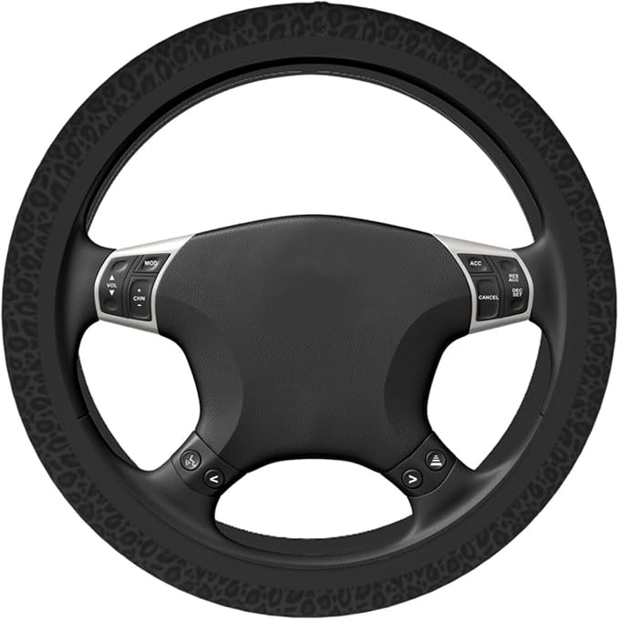 Leopard Grey Animal Leather Steering Wheel Cover Car Accessories Cute for Women Girls Girly Universal 15 Inch Neoprene Auto Interior Decor Anti Slip Car Truck Protector