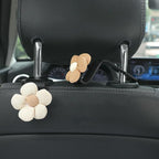4PCS Car Headrest Hooks, Cute Flower Vehicle Seat Organizer Hooks for Purses and Bags, Portable Automotive Purse Hanger Holder Decoration, Universal for SUV, Sedan, Truck (Beige/Black)