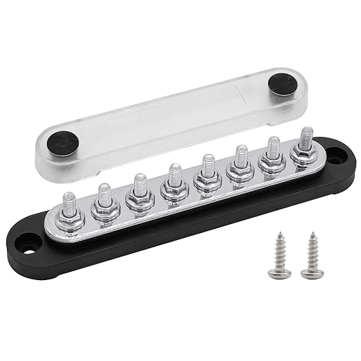 8 x M5 (#10) Studs Power Distribution Block Bus Bar 12V, 5.9" HD 120A Marine BusBar Battery Distribution Block W/Cover for Car Boat Solar (Black)