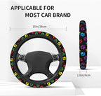 Paw Print Steering Wheel Cover Anti-Slip and Practical 14.5-15 Inch Universal Car Steering Wheel Cover with 2 Pieces Car Coasters Suitable for Men Women