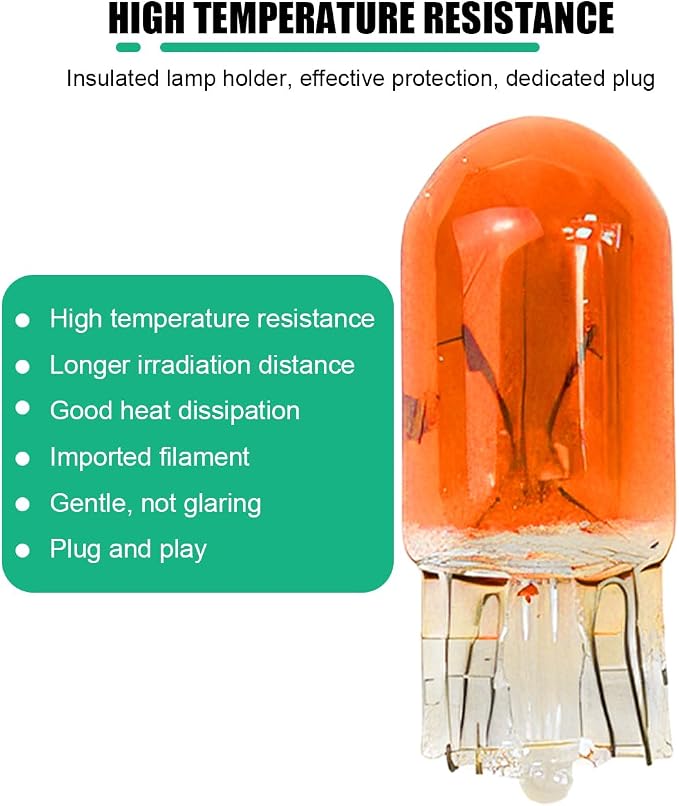 25PCS T10 12V 5W Car Turn Signal Light Bulbs, Clear Flat Foot Vehicle Side Marker Lamp Bulbs, Auto Interior Amber Headlight Bulbs Accessories, Universal for SUV, Sedan, Truck (Orange)