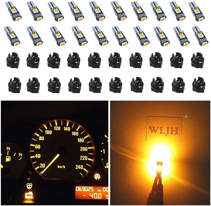 74 Led Bulb Dash Lights Super Bright T5 2721 37 286 Wedge PC74 Twist Socket Automotive Instrument Panel Gauge Light Kits Cluster Shift Indicator Bulbs Amber Yellow Pack of 20