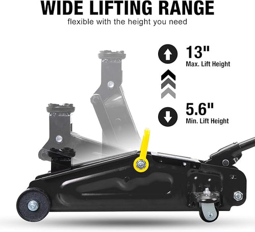 1.5 Ton Hydraulic Trolly Service/Floor Jack with Blow Mold Carrying Storage Case, Portable Car Floor Jack with Lifting Range 5.6 Inch -13 Inch, Black