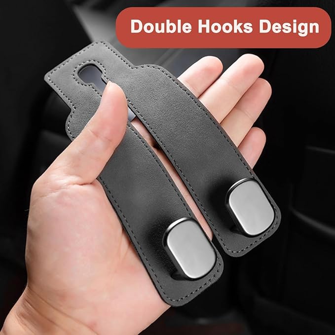 Amelity Car Headrest Hooks, Purse Hook for Vehicle 4 Pack Gray | Universal Car Interior Accessories for Women, Available in 2/4 Pack, Storage Hanger Holds Purses, Backpacks, Grocery Bags