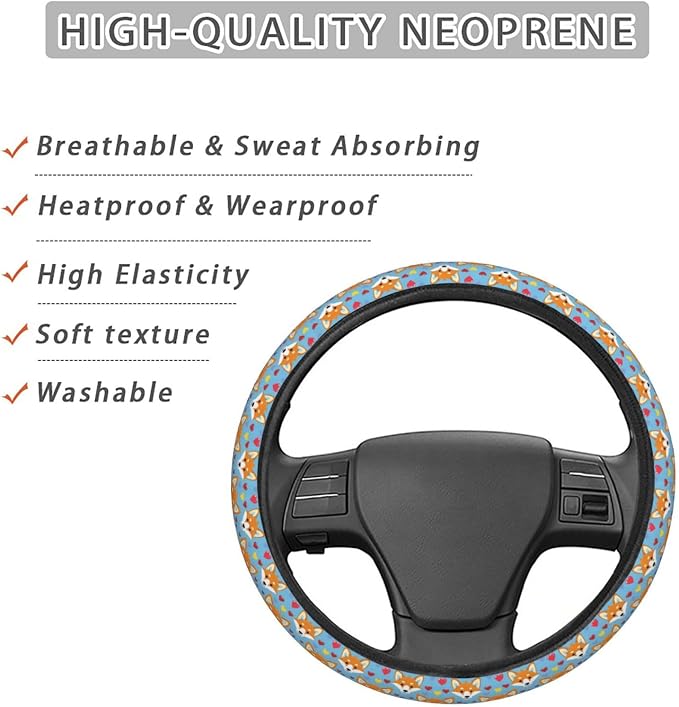 Fox Rainbow Love Steering Wheel Covers Anti-Slip Elasticity Car Accessories Steering Wheel Protector Universal 15 Inch for Cars SUV Vehicle Truck