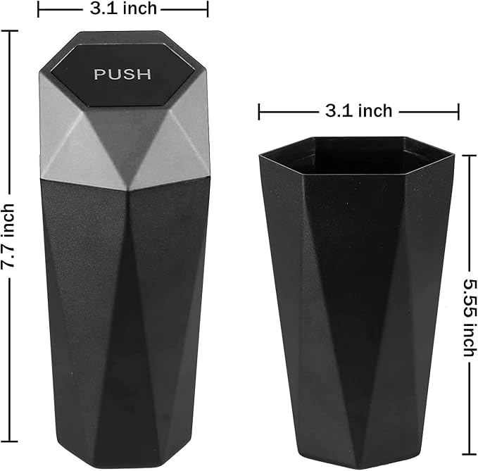 Car Trash Can with Lid, Easy to Clean, Diamond Design Small Automatic Portable Trash Can, Used in Car Home Office Interior Accessories, 2PCS(Silver)