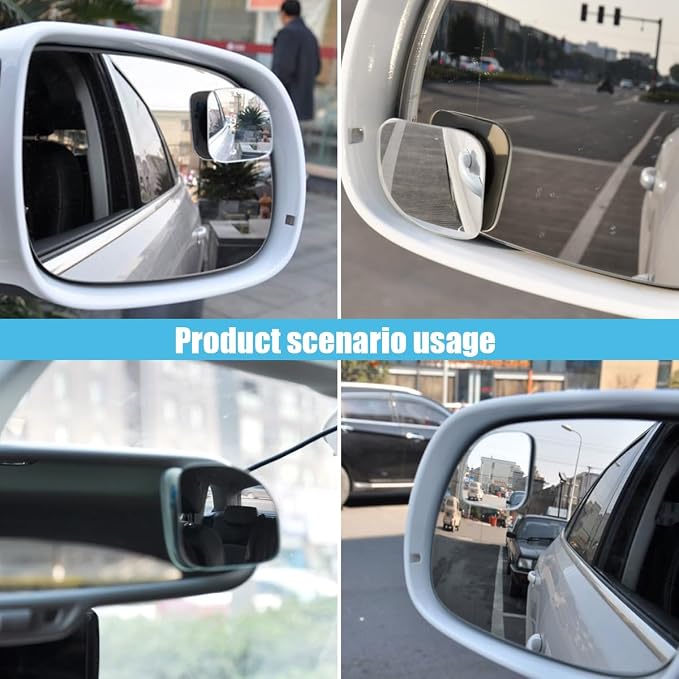 Fan Shape Blind Spot Car Mirror - 2" Frameless HD Glass Convex Mirror - 360 Degree Wide Angle Rear View Mirror Side Mirror with Adjustable Stick for Car SUV Truck (Fan/2PCS)
