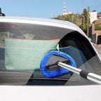 Car Windshield Cleaning Tool Set, Interior Exterior Auto Glass Cleaner Kit with Detachable Handle, 4 Reusable Microfiber Pads, Extendable Wiper Brush for Cars Trucks Home (Grey)