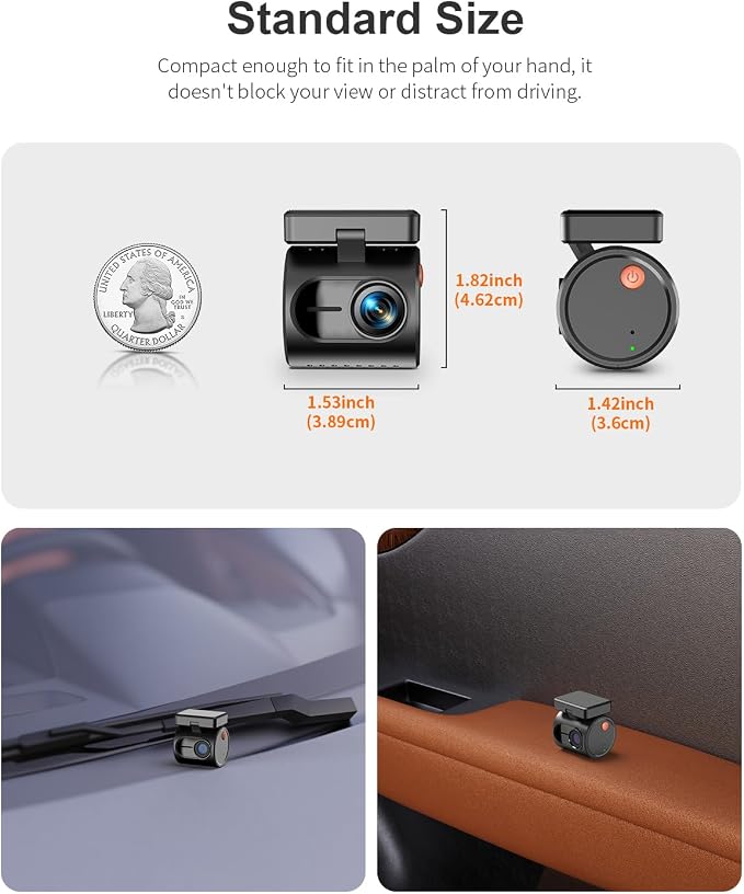 2K Tiny Dash Cam, 1296P QHD Mini Car Camera DashCam - Voice Control, G -Sensor, Free 32GB TF Card, Built-in WiFi, APP Control, WDR/3D DNR with Super Night Vision, 24H Parking Mode