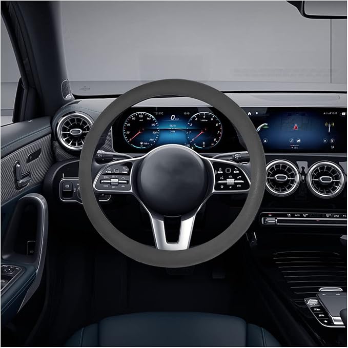 Car Silicone Steering Wheel Cover, Soft Anti-Slip Auto Steering Wheel Protector Fit 14 Inch, Universal Vehicle Interior Accessories for Cars, SUVs, Trucks, and Vans (Black)
