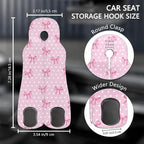 Cute Pink Bow Car Seat Back Storage Headrest Hooks for Purses & Bags – 2PCS PU Leather Dual Metal Hooks, Backseat Organizer Accessories