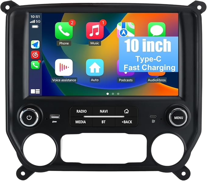 Android 13 Car Radio Compatible for Chevrolet Silverado/GMC Sierra 2014-2019,10 Inch Wireless CarPlay Android Auto Head Unit Stereo Built-in DSP WiFi SWC Type-C Fast Charging [2G+32G]