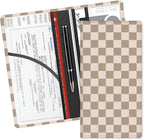 Leather Car Registration and Insurance Card Holder, Cute Car Accessories Vehicle Glove Box Car Organizer for Documents, Cards, License Cute Beige Checkerboard