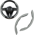 2Pc Carbon Fiber Steering Wheel Cover Universal Fit 99% Cars | Non-slip soft grip, easy to wipe clean, quick to install, perfect for daily commutes and road trips, Gray