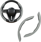 2Pc Carbon Fiber Steering Wheel Cover Universal Fit 99% Cars | Non-slip soft grip, easy to wipe clean, quick to install, perfect for daily commutes and road trips, Gray