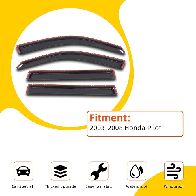 Rain Guards Compatible with 2003 2004 2005 2006 2007 2008 Pilot Side Window Visor Wind Deflector Vent Visors Car Accessories Tape-On 4pcs