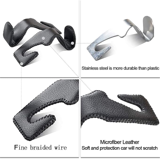 Car Hooks Universal Car Vehicle Back Seat Headrest Hanger Holder Hook Microfiber Leather & Stainless Steel for Bag Purse Cloth Drink Grocery (Brown)